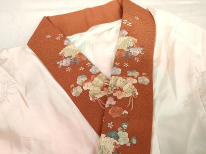 平和屋着物●振袖用長襦袢　無双仕立て　花車地紋　暈し染め　半衿刺繍　正絹　逸品　AABL7716cs