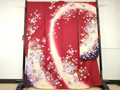 平和屋着物●豪華振袖　雪輪舞花文　暈し染め　金彩　京都きもの友禅扱い　正絹　逸品　AABL7717cs