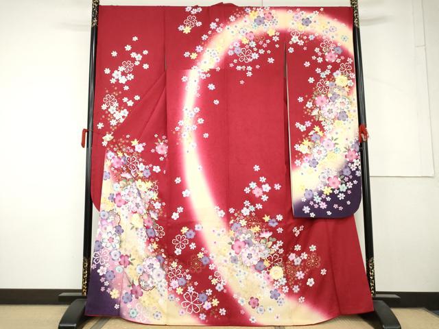 平和屋着物●豪華振袖　雪輪舞花文　暈し染め　金彩　京都きもの友禅扱い　正絹　逸品　AABL7717cs