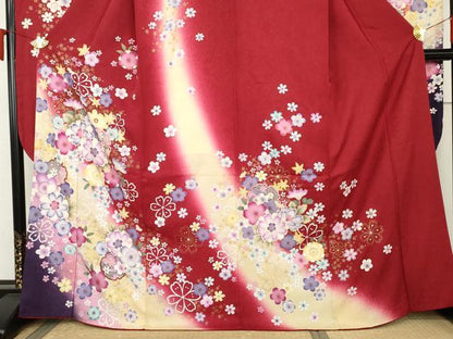 平和屋着物●豪華振袖　雪輪舞花文　暈し染め　金彩　京都きもの友禅扱い　正絹　逸品　AABL7717cs