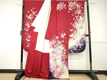 平和屋着物●豪華振袖　雪輪舞花文　暈し染め　金彩　京都きもの友禅扱い　正絹　逸品　AABL7717cs
