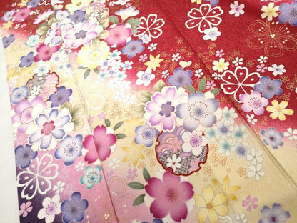 平和屋着物●豪華振袖　雪輪舞花文　暈し染め　金彩　京都きもの友禅扱い　正絹　逸品　AABL7717cs