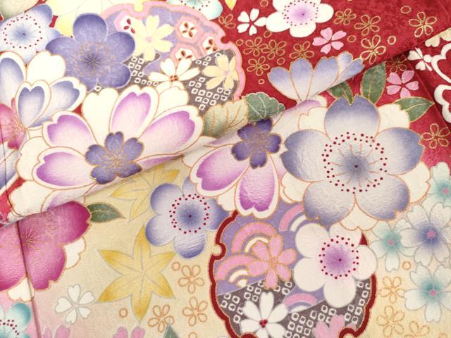 平和屋着物●豪華振袖　雪輪舞花文　暈し染め　金彩　京都きもの友禅扱い　正絹　逸品　AABL7717cs