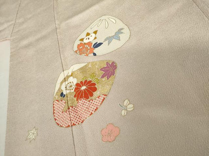 平和屋着物●訪問着　貝合わせ文　金彩　鬼しぼ縮緬　正絹　逸品　AABL7718cs