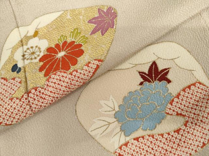 平和屋着物●訪問着　貝合わせ文　金彩　鬼しぼ縮緬　正絹　逸品　AABL7718cs