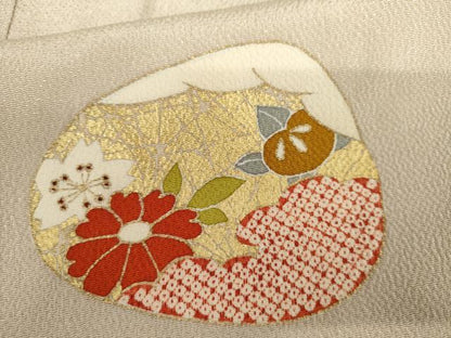 平和屋着物●訪問着　貝合わせ文　金彩　鬼しぼ縮緬　正絹　逸品　AABL7718cs