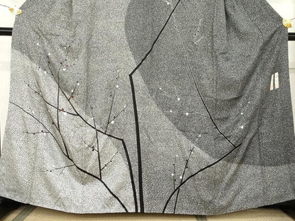 平和屋着物●中西進・栄俊　訪問着　刺繍　枝木につぼみ　たたき染め　銀彩　正絹　逸品　AABL7719cs