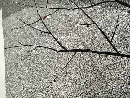平和屋着物●中西進・栄俊　訪問着　刺繍　枝木につぼみ　たたき染め　銀彩　正絹　逸品　AABL7719cs