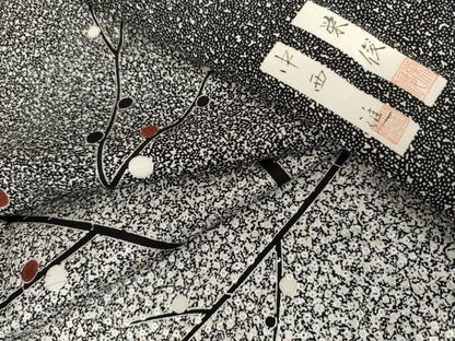 平和屋着物●中西進・栄俊　訪問着　刺繍　枝木につぼみ　たたき染め　銀彩　正絹　逸品　AABL7719cs