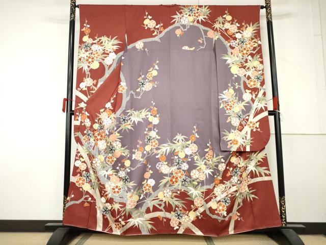 平和屋着物●豪華振袖　笹梅文　金彩　正絹　逸品　AABL7720cs