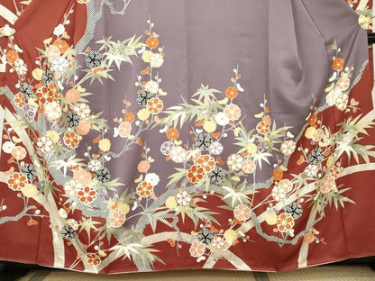 平和屋着物●豪華振袖　笹梅文　金彩　正絹　逸品　AABL7720cs