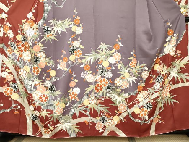 平和屋着物●豪華振袖　笹梅文　金彩　正絹　逸品　AABL7720cs