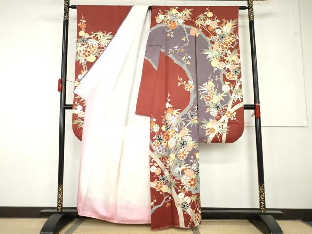 平和屋着物●豪華振袖　笹梅文　金彩　正絹　逸品　AABL7720cs
