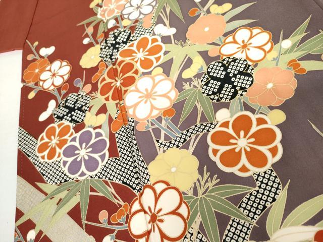 平和屋着物●豪華振袖　笹梅文　金彩　正絹　逸品　AABL7720cs