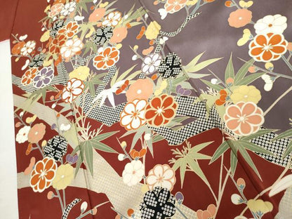 平和屋着物●豪華振袖　笹梅文　金彩　正絹　逸品　AABL7720cs