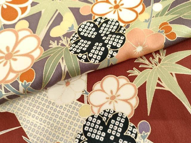 平和屋着物●豪華振袖　笹梅文　金彩　正絹　逸品　AABL7720cs