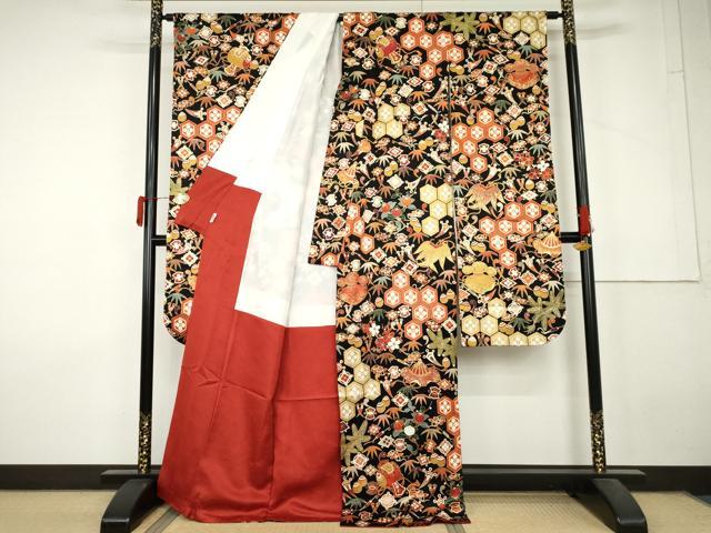 平和屋着物●豪華振袖　吉祥宝尽くし　黒地　金彩　松坂屋扱い　正絹　逸品　AABL7723cs