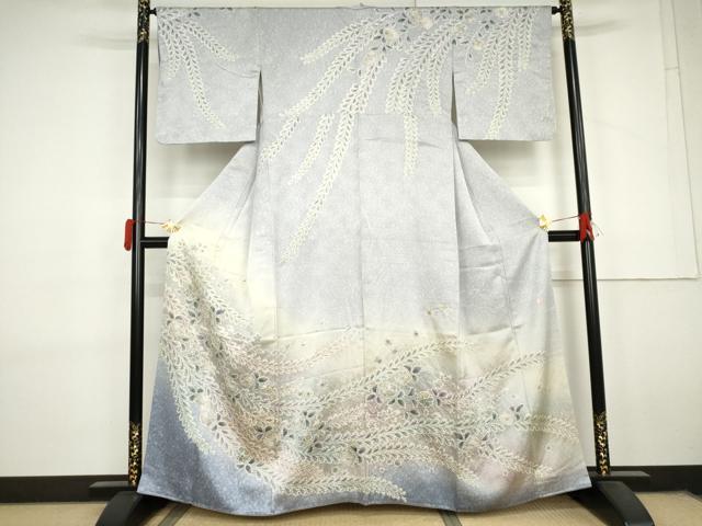 平和屋着物●伯河貞雄　訪問着　辻が花　絞り　暈し染め　銀通し地　正絹　逸品　AABL7730cs