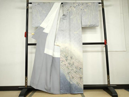 平和屋着物●伯河貞雄　訪問着　辻が花　絞り　暈し染め　銀通し地　正絹　逸品　AABL7730cs