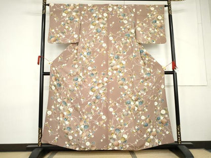平和屋着物●上質な小紋　枝花文　鬼しぼ縮緬　正絹　逸品　AABL7735cs