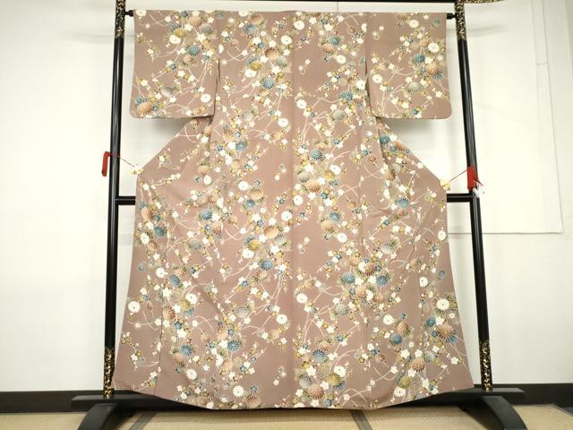 平和屋着物●上質な小紋　枝花文　鬼しぼ縮緬　正絹　逸品　AABL7735cs