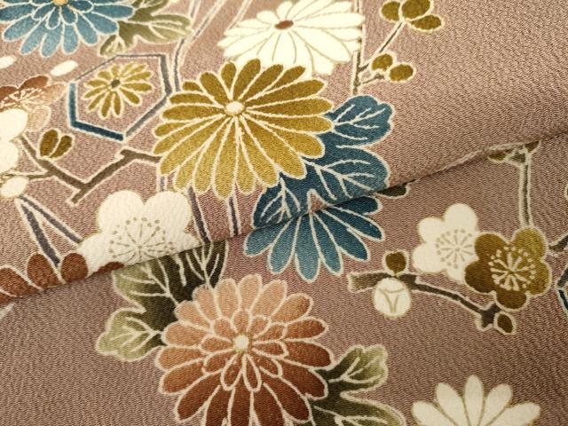 平和屋着物●上質な小紋　枝花文　鬼しぼ縮緬　正絹　逸品　AABL7735cs