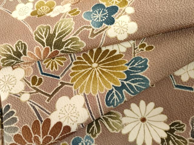 平和屋着物●上質な小紋　枝花文　鬼しぼ縮緬　正絹　逸品　AABL7735cs