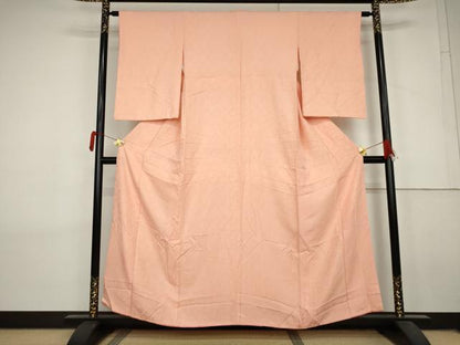 平和屋着物●上質な色無地　花尽くし地紋　珊瑚色　正絹　逸品　AABL7736cs