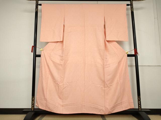 平和屋着物●上質な色無地　花尽くし地紋　珊瑚色　正絹　逸品　AABL7736cs