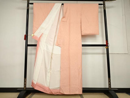 平和屋着物●上質な色無地　花尽くし地紋　珊瑚色　正絹　逸品　AABL7736cs
