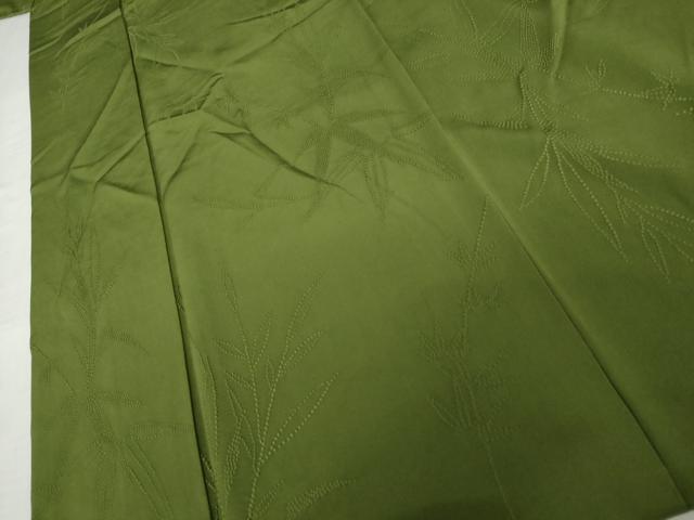 平和屋着物●上質な色無地　枝葉文　老竹色　正絹　逸品　AABL7737cs