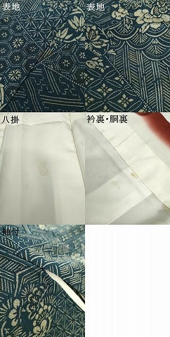 平和屋着物▼上質な小紋　型染め　花丸文　鬼しぼ縮緬　正絹　逸品　AABL7738cs