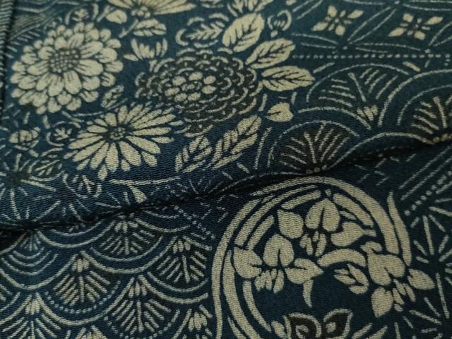 平和屋着物▼上質な小紋　型染め　花丸文　鬼しぼ縮緬　正絹　逸品　AABL7738cs