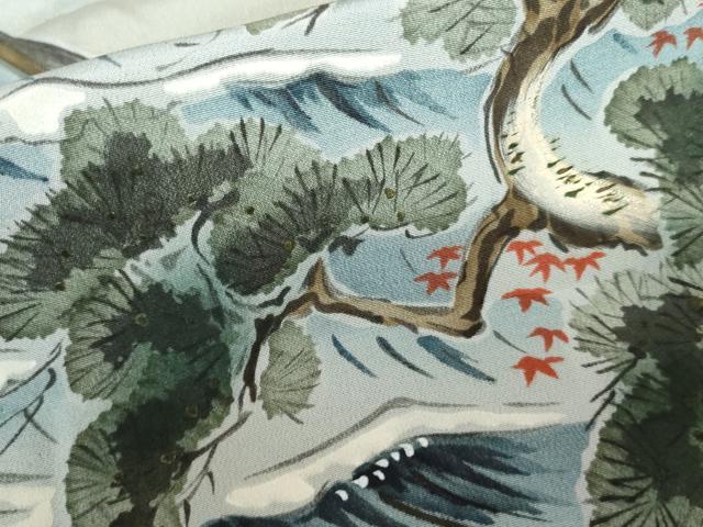 平和屋着物●男性　長襦袢　袷　手描き　立波風景松文　金彩　正絹　逸品　未使用　AABL7741cs