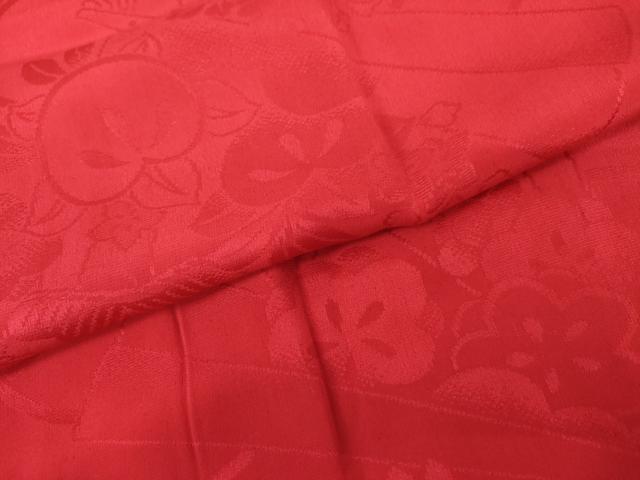 平和屋着物●長襦袢　袷　檜扇花地紋　紅色　正絹　逸品　AABL7742cs