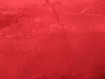 平和屋着物●長襦袢　袷　檜扇花地紋　紅色　正絹　逸品　AABL7742cs