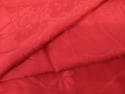 平和屋着物●長襦袢　袷　檜扇花地紋　紅色　正絹　逸品　AABL7742cs