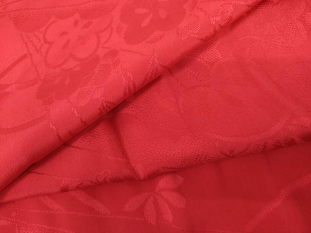 平和屋着物●長襦袢　袷　檜扇花地紋　紅色　正絹　逸品　AABL7742cs