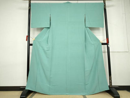 平和屋着物●上質な色無地　青竹色　正絹　逸品　AABL7744cs