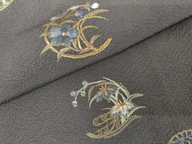 平和屋着物●訪問着　総刺繍　花丸文　金糸　正絹　逸品　AABL7746cs