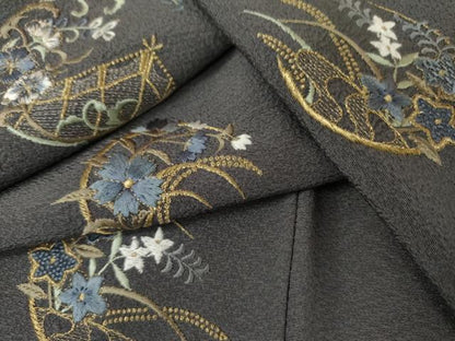 平和屋着物●訪問着　総刺繍　花丸文　金糸　正絹　逸品　AABL7746cs