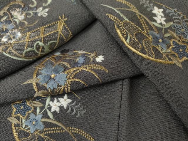 平和屋着物●訪問着　総刺繍　花丸文　金糸　正絹　逸品　AABL7746cs