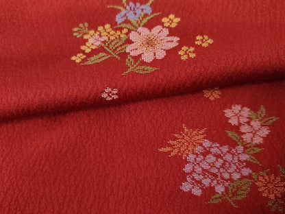 平和屋着物●豪華振袖　刺繍　草花文　正絹　逸品　AABL7747cs