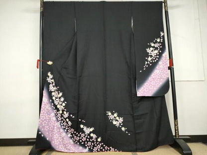 平和屋着物●豪華振袖　舞桜文　暈し染め　黒地　やまと誂製　正絹　逸品　AABL7748cs