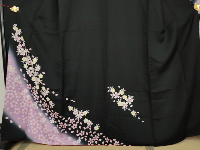 平和屋着物●豪華振袖　舞桜文　暈し染め　黒地　やまと誂製　正絹　逸品　AABL7748cs