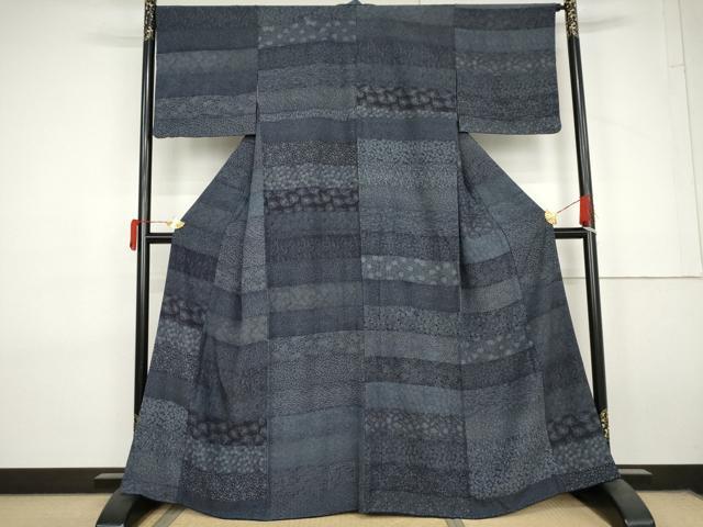 平和屋着物●江戸小紋　藍　百柄　正絹　逸品　AABL7750cs
