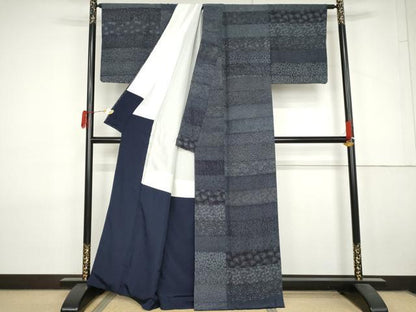 平和屋着物●江戸小紋　藍　百柄　正絹　逸品　AABL7750cs