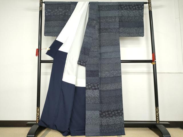 平和屋着物●江戸小紋　藍　百柄　正絹　逸品　AABL7750cs