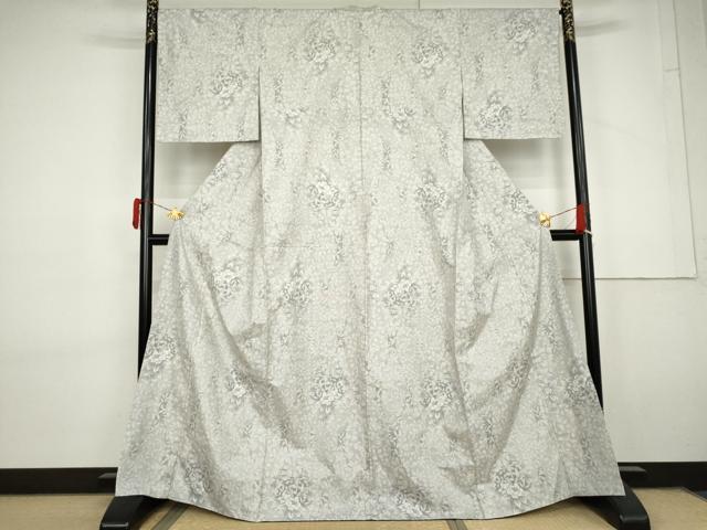 平和屋着物●本場大島紬　白大島　9マルキ　草花文　正絹　逸品　未使用　AABL7751cs