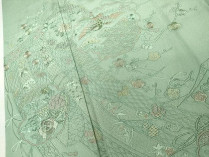 平和屋着物●中国三大刺繍　汕頭刺繍　スワトウ刺繍　総刺繍　訪問着　几帳雪輪花文　正絹　逸品　AABL7753cs